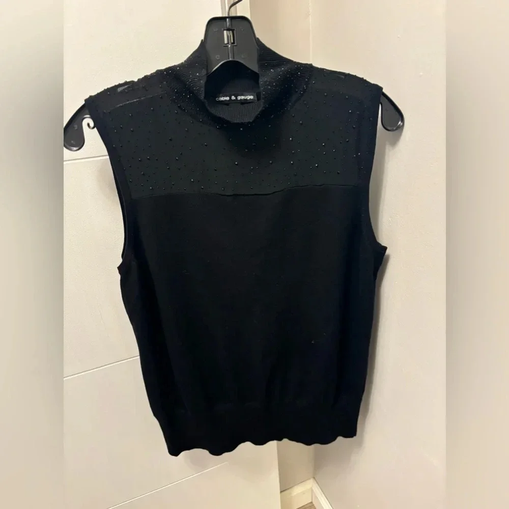 Cable & Gauge sleeveless mock turtleneck XL Black Knit Sequins - Picture 1 of 3